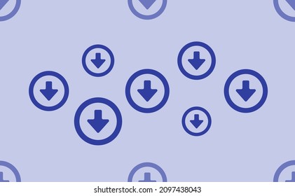 Seamless pattern of large isolated blue download symbols. The pattern is divided by a line of elements of lighter tones. Vector illustration on light blue background