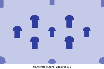 Seamless pattern of large isolated blue t-shirt symbols. The pattern is divided by a line of elements of lighter tones. Vector illustration on light blue background