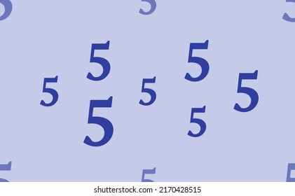 Seamless pattern of large isolated blue number five symbols. The pattern is divided by a line of elements of lighter tones. Vector illustration on light blue background