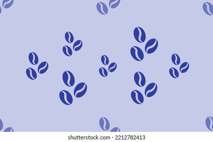 Seamless pattern of large isolated blue coffee beans symbols. The pattern is divided by a line of elements of lighter tones. Vector illustration on light blue background