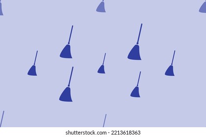 Seamless pattern of large isolated blue broom symbols. The pattern is divided by a line of elements of lighter tones. Vector illustration on light blue background