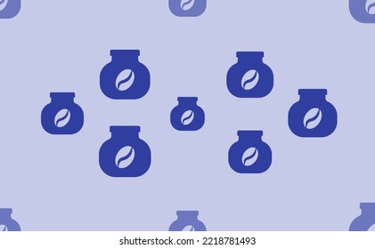 Seamless pattern of large isolated blue instant coffee symbols. The pattern is divided by a line of elements of lighter tones. Vector illustration on light blue background