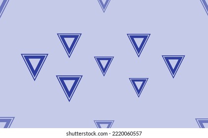 Seamless pattern of large isolated blue give way signs. The pattern is divided by a line of elements of lighter tones. Vector illustration on light blue background