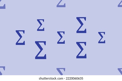 Seamless pattern of large isolated blue sigma symbols. The pattern is divided by a line of elements of lighter tones. Vector illustration on light blue background