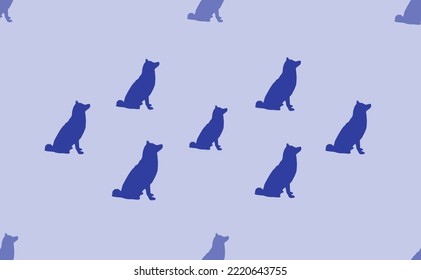 Seamless pattern of large isolated blue dog symbols. The pattern is divided by a line of elements of lighter tones. Vector illustration on light blue background