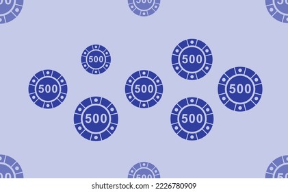 Seamless pattern of large isolated blue poker chip symbols. The pattern is divided by a line of elements of lighter tones. Vector illustration on light blue background