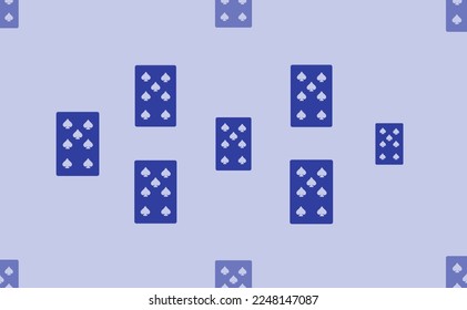 Seamless pattern of large isolated blue seven of spades playing cards. The pattern is divided by a line of elements of lighter tones. Vector illustration on light blue background