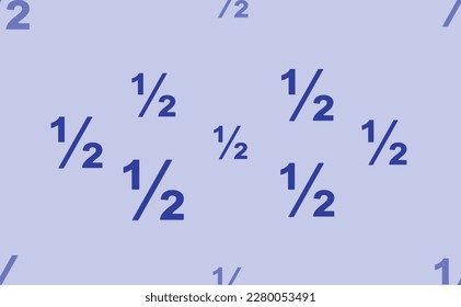 Seamless pattern of large isolated blue half fraction symbols. The pattern is divided by a line of elements of lighter tones. Vector illustration on light blue background