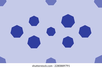 Seamless pattern of large isolated blue heptagon symbols. The pattern is divided by a line of elements of lighter tones. Vector illustration on light blue background