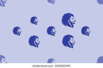 Seamless pattern of large isolated blue lion head icons. The pattern is divided by a line of elements of lighter tones. Vector illustration on light blue background