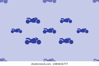 Seamless pattern of large isolated blue bike symbols. The pattern is divided by a line of elements of lighter tones. Vector illustration on light blue background