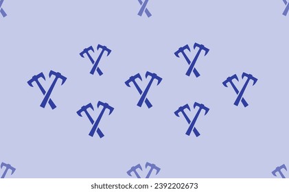Seamless pattern of large isolated blue crossed axes symbols. The pattern is divided by a line of elements of lighter tones. Vector illustration on light blue background