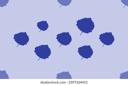 Seamless pattern of large isolated blue aspen leafs. The pattern is divided by a line of elements of lighter tones. Vector illustration on light blue background
