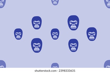 Seamless pattern of large isolated blue gorilla heads. The pattern is divided by a line of elements of lighter tones. Vector illustration on light blue background