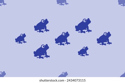 Seamless pattern of large isolated blue frog symbols. The pattern is divided by a line of elements of lighter tones. Vector illustration on light blue background