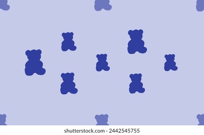 Seamless pattern of large isolated blue teddy bear symbols. The pattern is divided by a line of elements of lighter tones. Vector illustration on light blue background