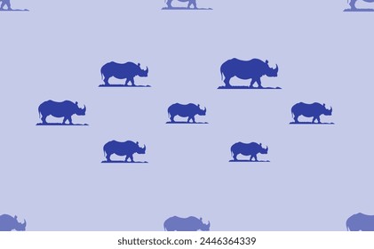 Seamless pattern of large isolated blue wild rhino symbols. The pattern is divided by a line of elements of lighter tones. Vector illustration on light blue background