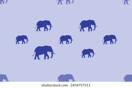 Seamless pattern of large isolated blue elephant symbols. The pattern is divided by a line of elements of lighter tones. Vector illustration on light blue background