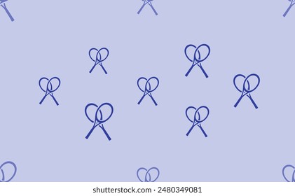 Seamless pattern of large isolated blue crossed tennis rackets symbols. The pattern is divided by a line of elements of lighter tones. Vector illustration on light blue background