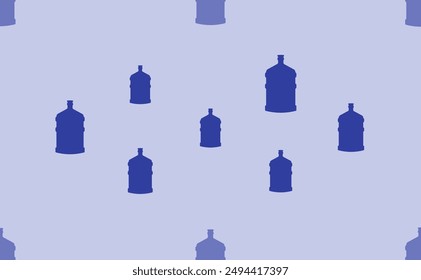 Seamless pattern of large isolated blue a large bottle of water symbols. The pattern is divided by a line of elements of lighter tones. Vector illustration on light blue background
