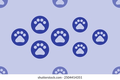 Seamless pattern of large isolated blue pet symbols. The pattern is divided by a line of elements of lighter tones. Vector illustration on light blue background