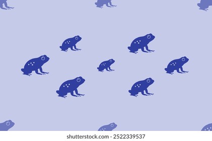 Seamless pattern of large isolated blue frog symbols. The pattern is divided by a line of elements of lighter tones. Vector illustration on light blue background