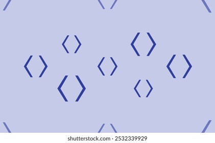 Seamless pattern of large isolated blue angle brackets symbols. The pattern is divided by a line of elements of lighter tones. Vector illustration on light blue background