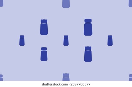 Seamless pattern of large isolated blue pepper shaker symbols. The pattern is divided by a line of elements of lighter tones. Vector illustration on light blue background