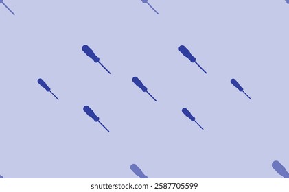 Seamless pattern of large isolated blue a screwdriver symbols. The pattern is divided by a line of elements of lighter tones. Vector illustration on light blue background