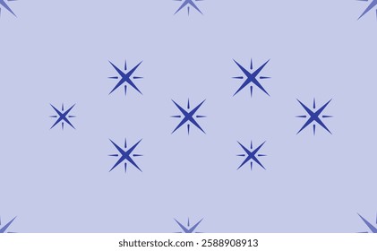 Seamless pattern of large isolated blue star symbols. The pattern is divided by a line of elements of lighter tones. Vector illustration on light blue background