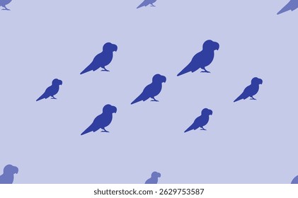 Seamless pattern of large isolated blue parrot symbols. The pattern is divided by a line of elements of lighter tones. Vector illustration on light blue background