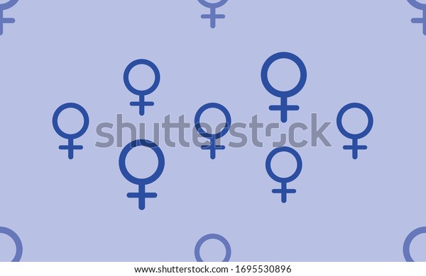 Seamless pattern of large\
isolated blue venus symbols. The pattern is divided by a line of\
elements of lighter tones. Vector illustration on light blue\
background