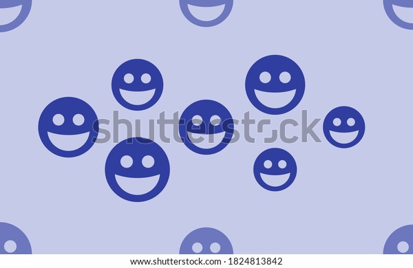 Seamless pattern of large\
isolated blue laughter Emoticons. The pattern is divided by a line\
of elements of lighter tones. Vector illustration on light blue\
background