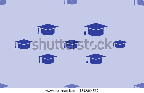 Seamless pattern of\
large isolated blue square academic cap symbols. The pattern is\
divided by a line of elements of lighter tones. Vector illustration\
on light blue\
background