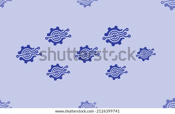 Seamless pattern of large\
isolated blue digital tech symbols. The pattern is divided by a\
line of elements of lighter tones. Vector illustration on light\
blue background
