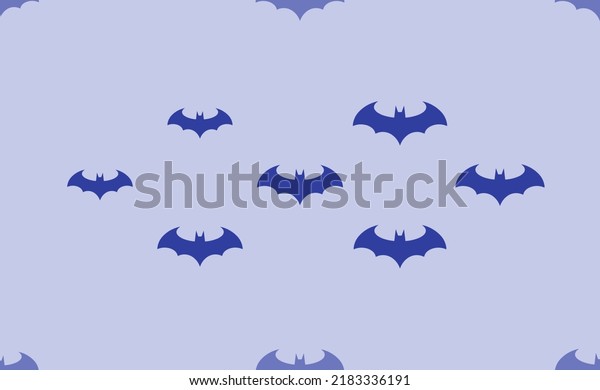 Seamless pattern of large isolated\
blue bat symbols. The pattern is divided by a line of elements of\
lighter tones. Vector illustration on light blue\
background