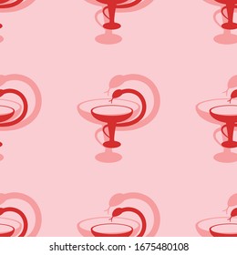 Seamless pattern of large isolated red medicine symbols. The elements are evenly spaced. Vector illustration on light red background