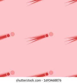 Seamless pattern of large isolated red comet symbols. The elements are evenly spaced. Vector illustration on light red background