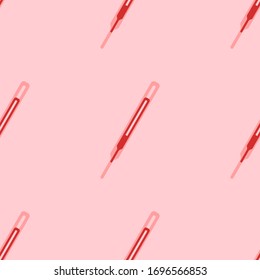 Seamless pattern of large isolated red thermometer symbols. The elements are evenly spaced. Vector illustration on light red background