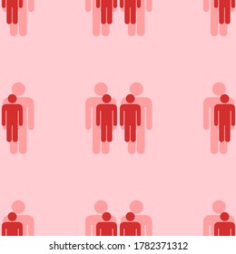 Seamless pattern of large isolated red man with man symbols. The elements are evenly spaced. Vector illustration on light red background