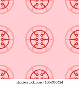 Seamless pattern of large isolated red microcircuit symbols. The elements are evenly spaced. Vector illustration on light red background
