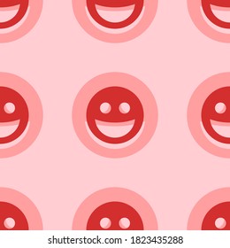 Seamless pattern of large isolated red laughter Emoticons. The elements are evenly spaced. Vector illustration on light red background