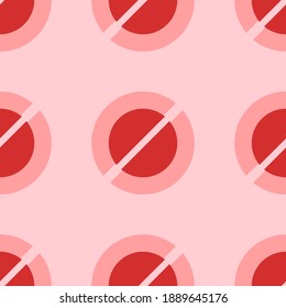 Seamless pattern of large isolated red pill symbols. The elements are evenly spaced. Vector illustration on light red background