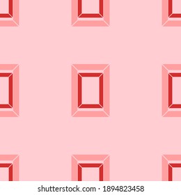 Seamless pattern of large isolated red photo frame symbols. The elements are evenly spaced. Vector illustration on light red background