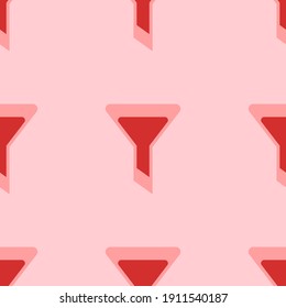 Seamless pattern of large isolated red funnel symbols. The elements are evenly spaced. Vector illustration on light red background