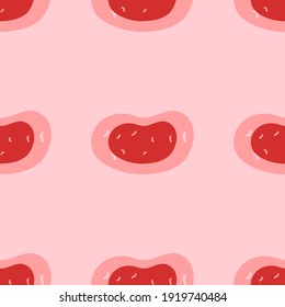 Seamless pattern of large isolated red potatoes symbols. The elements are evenly spaced. Vector illustration on light red background