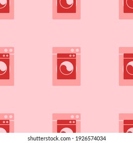 Seamless Pattern Of Large Isolated Red Washer Symbols. The Elements Are Evenly Spaced. Vector Illustration On Light Red Background