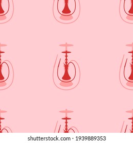 Seamless pattern of large isolated red hookah symbols. The elements are evenly spaced. Vector illustration on light red background