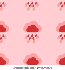 Seamless pattern of large isolated red rain symbols. The elements are evenly spaced. Vector illustration on light red background