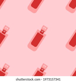 Seamless pattern of large isolated red flash drives. The elements are evenly spaced. Vector illustration on light red background